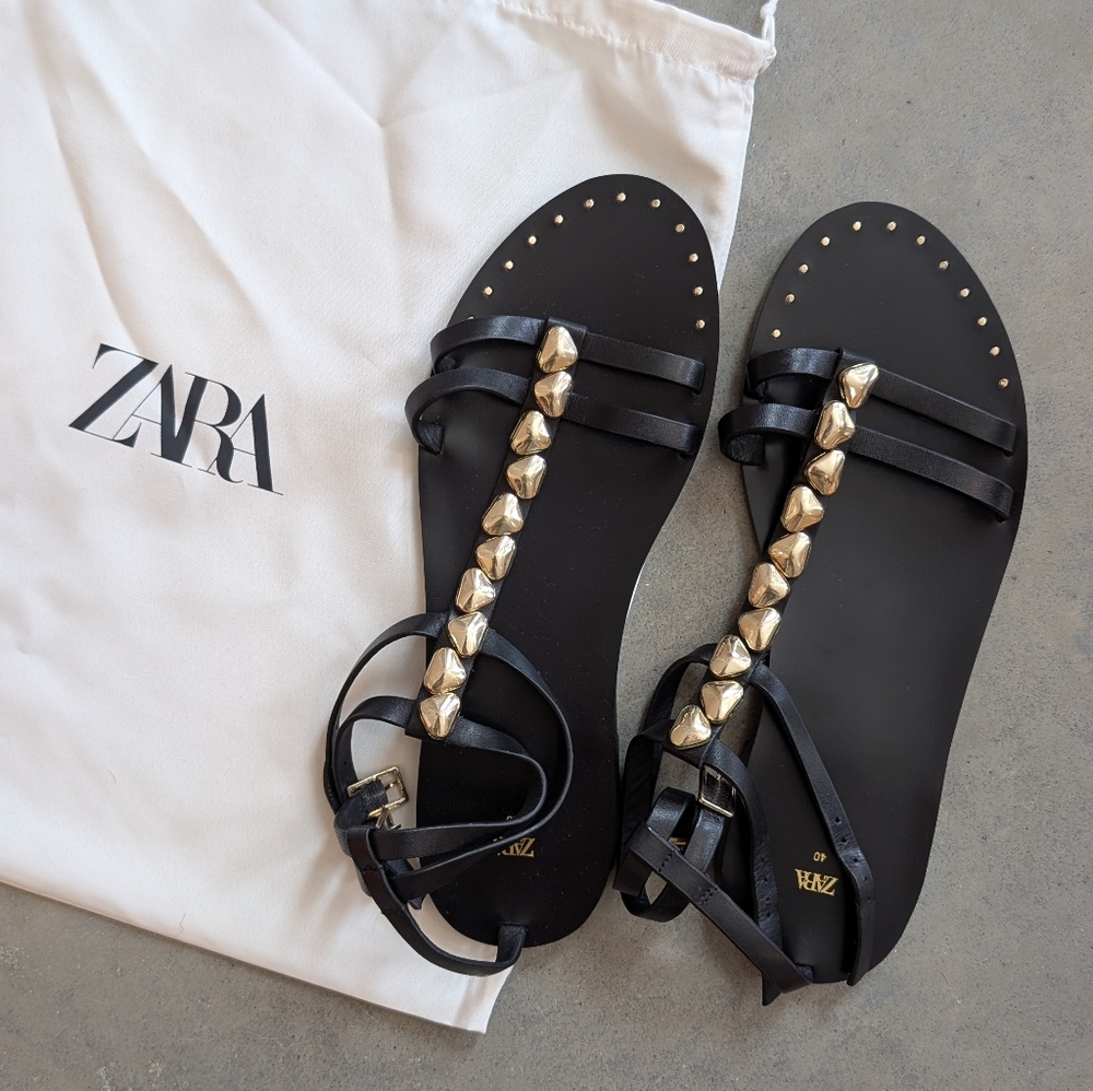 Zara Black and Gold Gladiator Sandals
